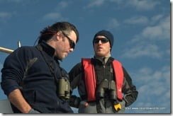 Padraig Whooley and Conor Ryan on the IWDG Fin Whale research trip off West Cork